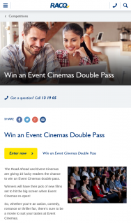 RACQ – Win an Event Cinemas Double Pass (prize valued at $400)