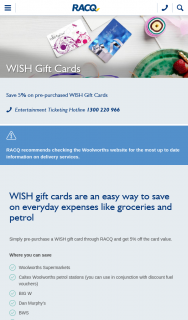 RACQ – Win $2000 Worth of Wish Gift Cards (prize valued at $2,000)