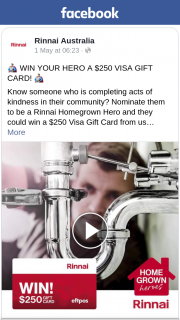 Rinnai Australia – Win a $250 Visa Gift Card From Us to Say Thank You
