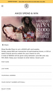 Rundle Place Adelaide – Win a $1000 Gift Card Weekly (prize valued at $5,000)
