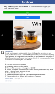 Salt & Pepper – Win a $100 Salt&pepper Voucher You Can Spend on Anything Online (prize valued at $100)