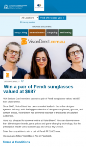 WA Seniors – Win a Pair of Fendi Sunglasses Valued at $687 From Visiondirect (prize valued at $687)
