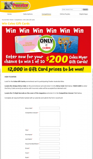 Australian Puzzler – Win a Coles Myer Gift Card Valued at Au$200. (prize valued at $2,000)