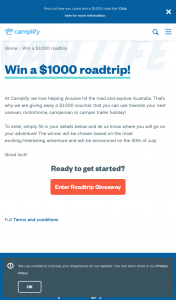 Camplify – Win a $1000 Road Trip (prize valued at $1,000)