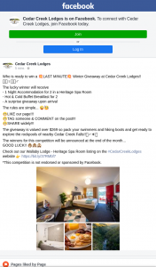 Cedar Creek Lodges – Win 1 Nights Accommodation for 2 In a Heritage Spa Room Plus Breakfast