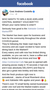 Cosi Andrew Costello – Win a $100 Adelaide Central Market Voucher? (prize valued at $100)