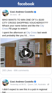 Cosi Andrew Costello – Win One of 5 X $100 City Cross Shopping Vouchers??