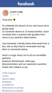 Lunch Lady – Win One of 15 Sunshine Boxes to 15 Families