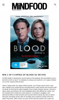 MindFood – Win 1 of 5 Copies of Blood S2 on DVD Valued at $34.95 (prize valued at $34.95)