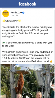 Perth Zoo – Win Four General Entry Tickets