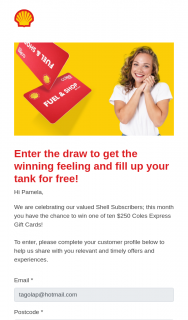 Shell Subscribers – Win One of Ten $250 Coles Express Gift Cards (prize valued at $1)