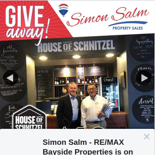 Simon Salm Re-Max Bayside Properties – Win a $60 Family Dinner Voucher to Capalaba Tavern- The House of Schnitzel (prize valued at $60)