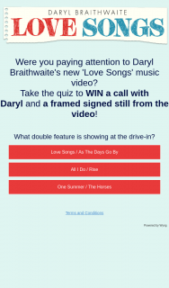 Sony Music – Answer quiz to – Win a Call With Daryl and a Framed Signed Still From The Video