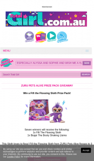 Total Girl – Win a Fifi The Flossing Sloth Prize Pack (prize valued at $490)