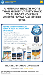 Trusted Brands – Readers Digest – Win a Manuka Health Variety Pack (prize valued at $250)