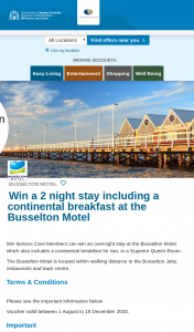 WA Seniors – Win an Overnight Stay at The Busselton Motel Which Also Includes a Continental Breakfast for Two