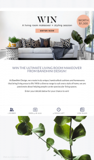 Bandhini Design – Win The Ultimate Living Room Makeover From Bandhini Design (prize valued at $1,500)