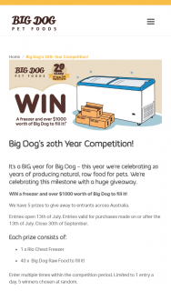 Big Dog Pet Foods – Win a Freezer and Over $1000 Worth of Big Dog to Fill It (prize valued at $9,950)