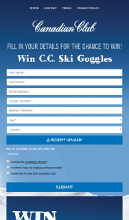 Canadian Club – Liquorland – Win a Pair of Modest Eyes ‘team Ski Goggles With Custom Canadian Club Branding Valued at $109.99. (prize valued at $109.99)