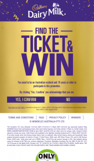 Coles Buy block special marked Cadbury blocks find winning tickets gold ticket is now CASH & instant cash – Win 1000 Find a Bronze Ticket Win 500. (prize valued at $60,000)