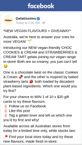 Gelatissimo – Win 1 of 10 X $20 Gift Cards to Try These Flavours (prize valued at $200)