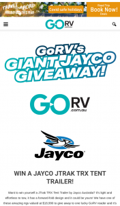 GO RV – Win a Jayco Jtrak Trx Tent Trailer (prize valued at $18,990)