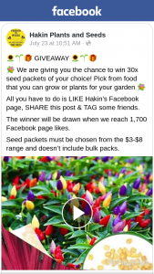 Hakin Plants and Seeds – Win 30 X Seed Packets of Your Choice (prize valued at $240)