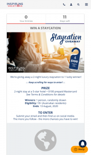 Inspiring Vacations – Win a Two Night Stay In a 5☆ Hotel (prize valued at $400)