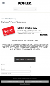 Kohler – Win a $200 Prezee Card for Father’s Day