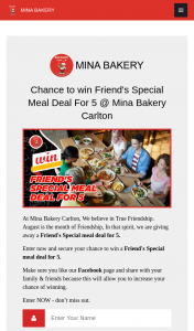 Mina Bakery Carlton – Win a Friend’s Special Meal Deal for 5.