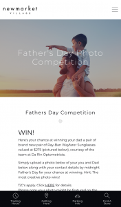 Newmarket Village – Win a Pair of Ray Bans Wayfarer Sunglasses for Father’s Day (prize valued at $275)