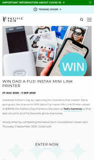 Pacific Fair Shopping Centre – Win Dad a Fujifilm Instax Mini Link Printer this Father’s Day (prize valued at $169.95)