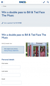 RACQ (M/R paid) Win1/10 double passes to Bill & Ted Face The Music( (prize valued at $40)