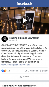 Reading Cinemas Newmarket – Win a Large Combo & Choc Tops