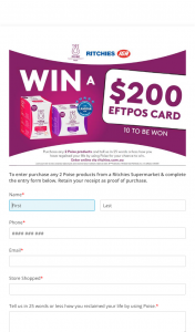 Ritchies – Poise – Win a $200 Visa Gift Card (prize valued at $2,000)