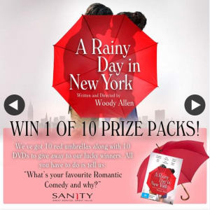 Sanity – Win 1/10 a Rainy Day In New York Prize Packs