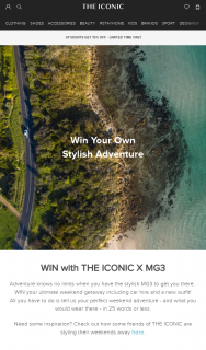 The Iconic – Win Your Ultimate Weekend Getaway Including Car Hire and a New Outfit (prize valued at $250)