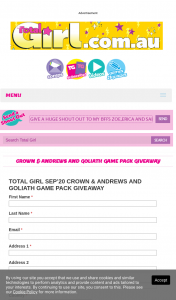 Total Girl – Win 1/10 Crown & Andrews and Goliath Game Packs (prize valued at $1,020)