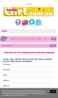 Total Girl – Win 1/5 Pets Alive Fifi The Flossing Sloth Prize Packs (prize valued at $555)