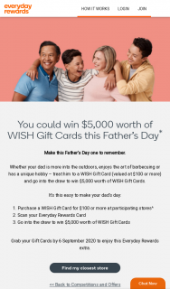 Woolworths Everyday Rewards – Win $5000 Worth of Wish Gift Cards this Father’s Day (prize valued at $100)