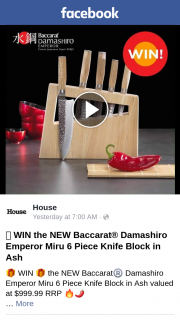 House – Win The New Baccarat Damashiro Emperor Miru 6 Piece Knife Block In Ash Valued at $999.99 RRP (prize valued at $999.99)