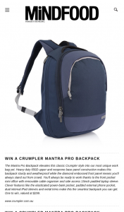 Mindfood – Win a Crumpler Mantra Pro Backpack (prize valued at $299)
