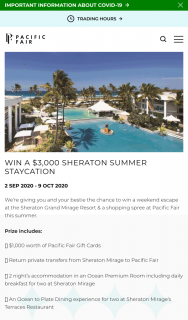 Pacific Fair Shopping Centre – Win a $3000 Summer Staycay at The Sheraton