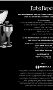 Rob Report Australia NZ – Subscribe to – Win a Luxury Prize Package From Espresso Company Australia (prize valued at $9,877)