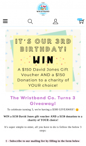 The WrisTBand Co – Win a $150 David Jones Gift Voucher and a $150 Donation to a Charity of Your Choice (prize valued at $300)