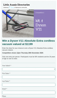 Aussie Little Directories – Win a Dyson V11 Absolute Extra Cordless Vacuum Valued at $1199 (prize valued at $1,199)