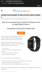 Insurance Watch – Win an Apple Watch” Competition (prize valued at $649)