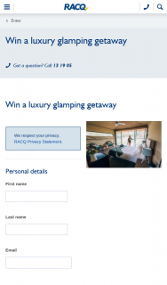 RACQ – Win a Luxury Glamping Getaway (prize valued at $1,295)