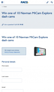 RACQ – Win One of 10 Navman Micam Explore Dash Cams (prize valued at $499)