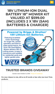 Reader’s Digest-Trusted Brands – Win a 18v Lithium 18 Mower Kit (prize valued at $599)